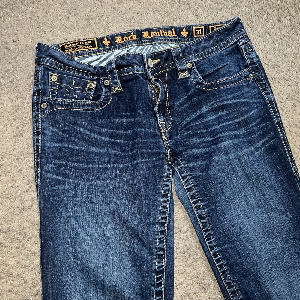 Rock Revival Jeans Womens 31x31 Mid-Rise Skinny Blue Distressed Embroidered